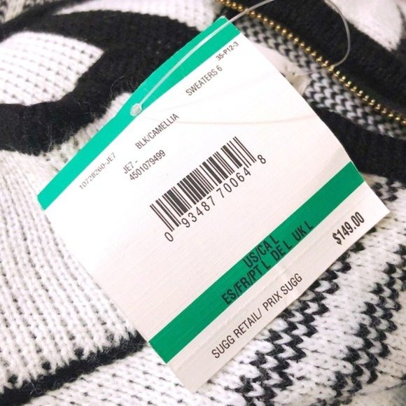 Anne Klein Cape Poncho Sweater Turtleneck Plaid Blk White Size L, New w/Tag $149 - Picture 10 of 11